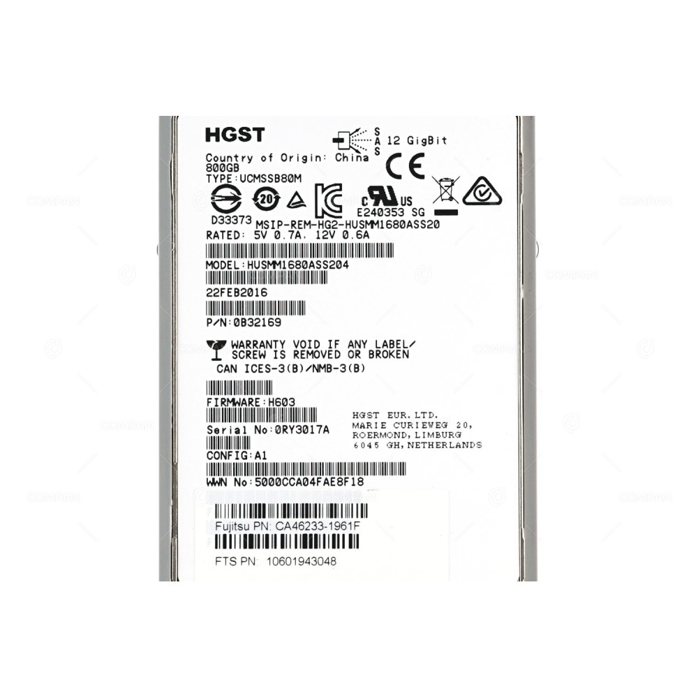 CA07670-E752  FUJITSU SSD 800GB SAS 12G 2.5" SFF HOT-SWAP FOR ETERNUS S3